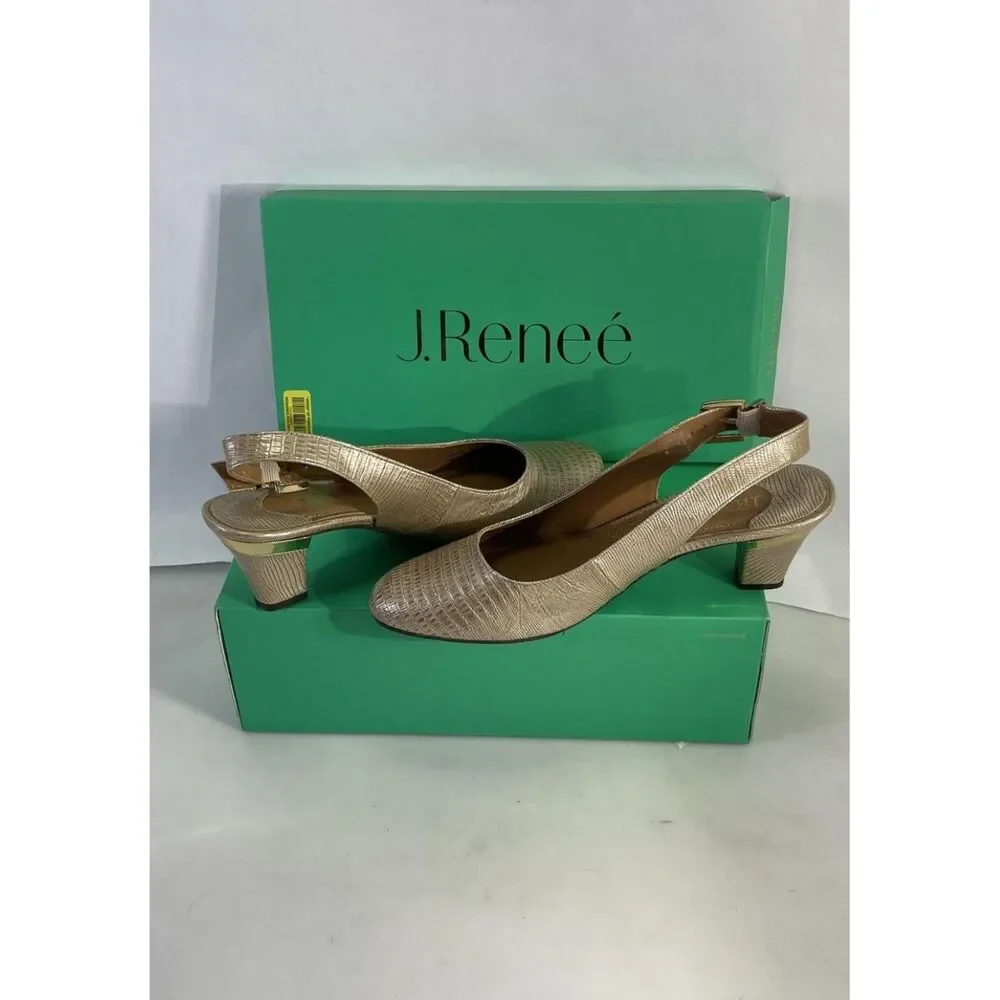 J. Renee' Pearl Beige Lizard Print Patent Leather Slingback Pumps Size 8.5M